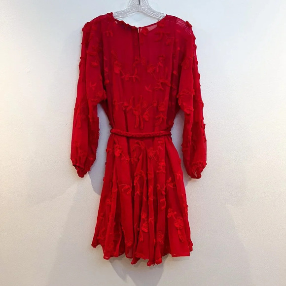 Mare Mare Red Floral Embroidered Long Sleeve Rope Tie Bohemian Mini Dress S NWT - Picture 10 of 10